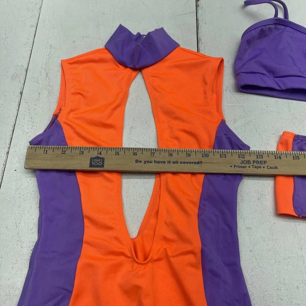 Stage Boutique Dance Leotard Set Girls XL Orange Purple Colorblock 4 Piece